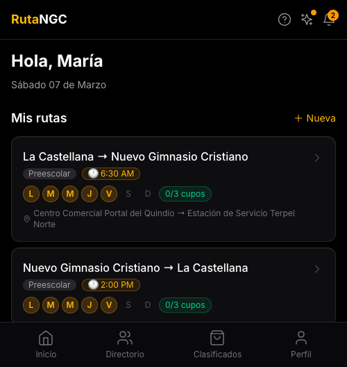 Panel principal después de iniciar sesión