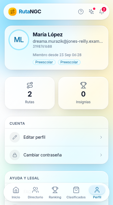 Página de perfil de usuario