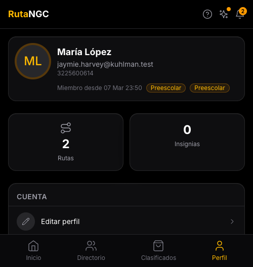 Página de perfil de usuario