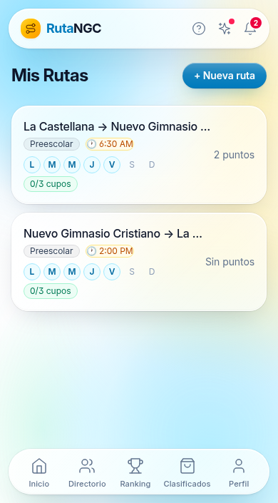 Listado de rutas